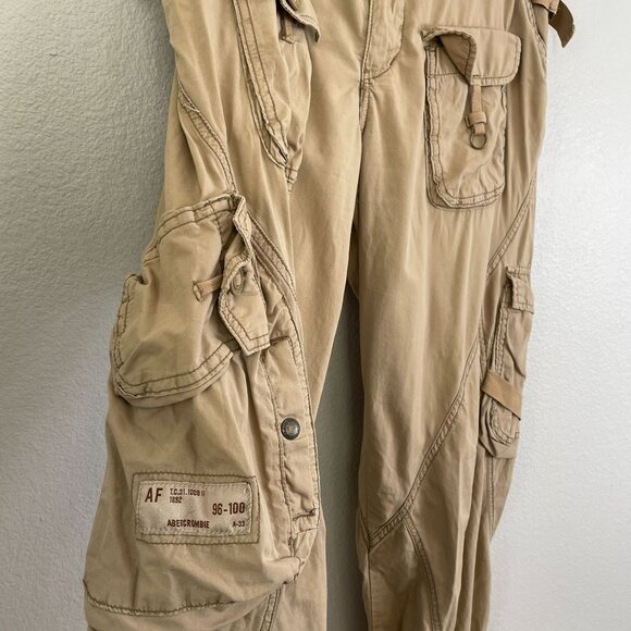 Vintage Y2K Abercrombie & Fitch Womens 10 Cargo Pants 90's Beige Baggy Utility - Picture 6 of 12